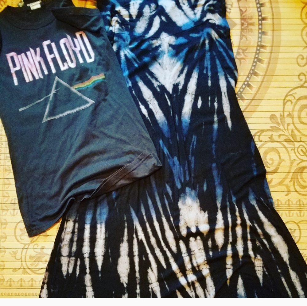 Black and blue tie dyed maxi skirt